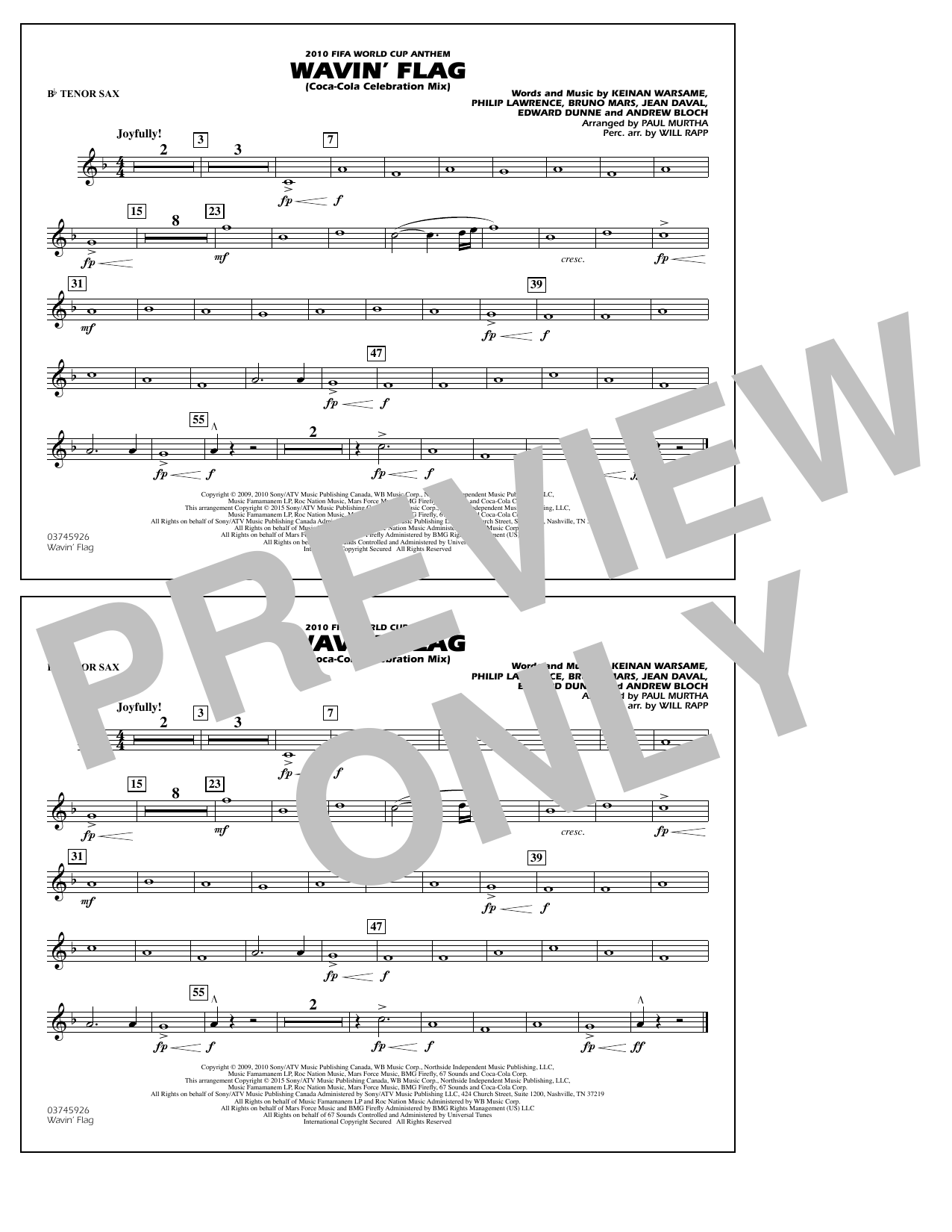 Product picture to: Wavin' Flag - Bb Tenor Sax