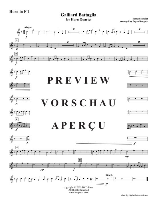 Produktgalerie: Seite 4 von 7 Galliard Battaglia , Samuel Scheidt (arr. Doughty), (Horn Quartett)