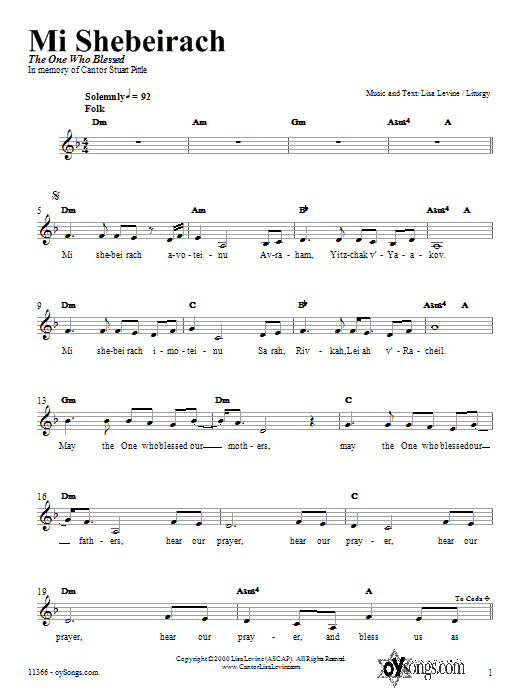 Produktgalerie: Seite 1 von 1 Mi Shebeirach, Lisa Levine, Melodieinstrument