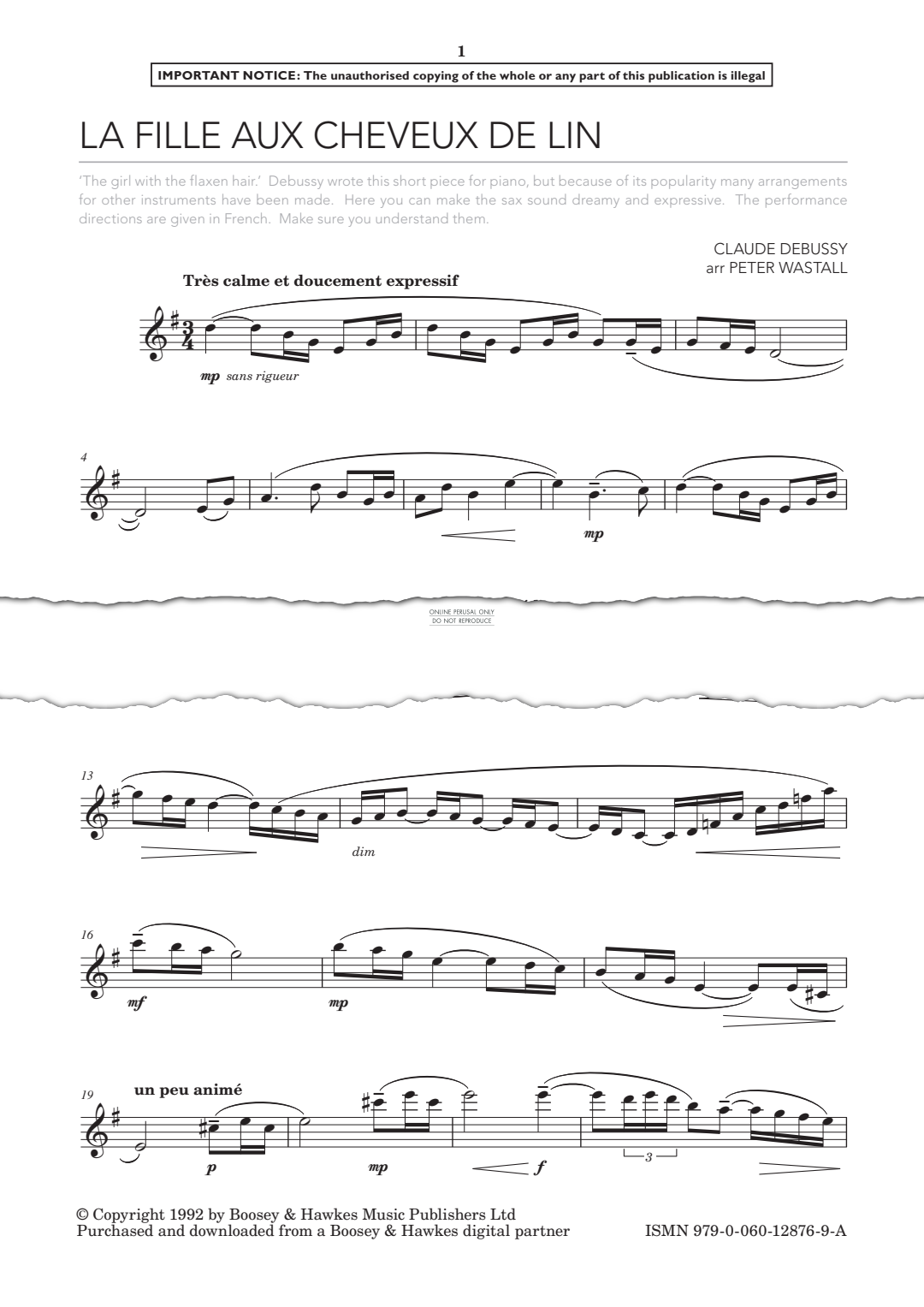 Produktgalerie: Seite 1 von 1 La Fille Aux de Cheveux de Lin, Claude Debussy, Klavier, Saxophon