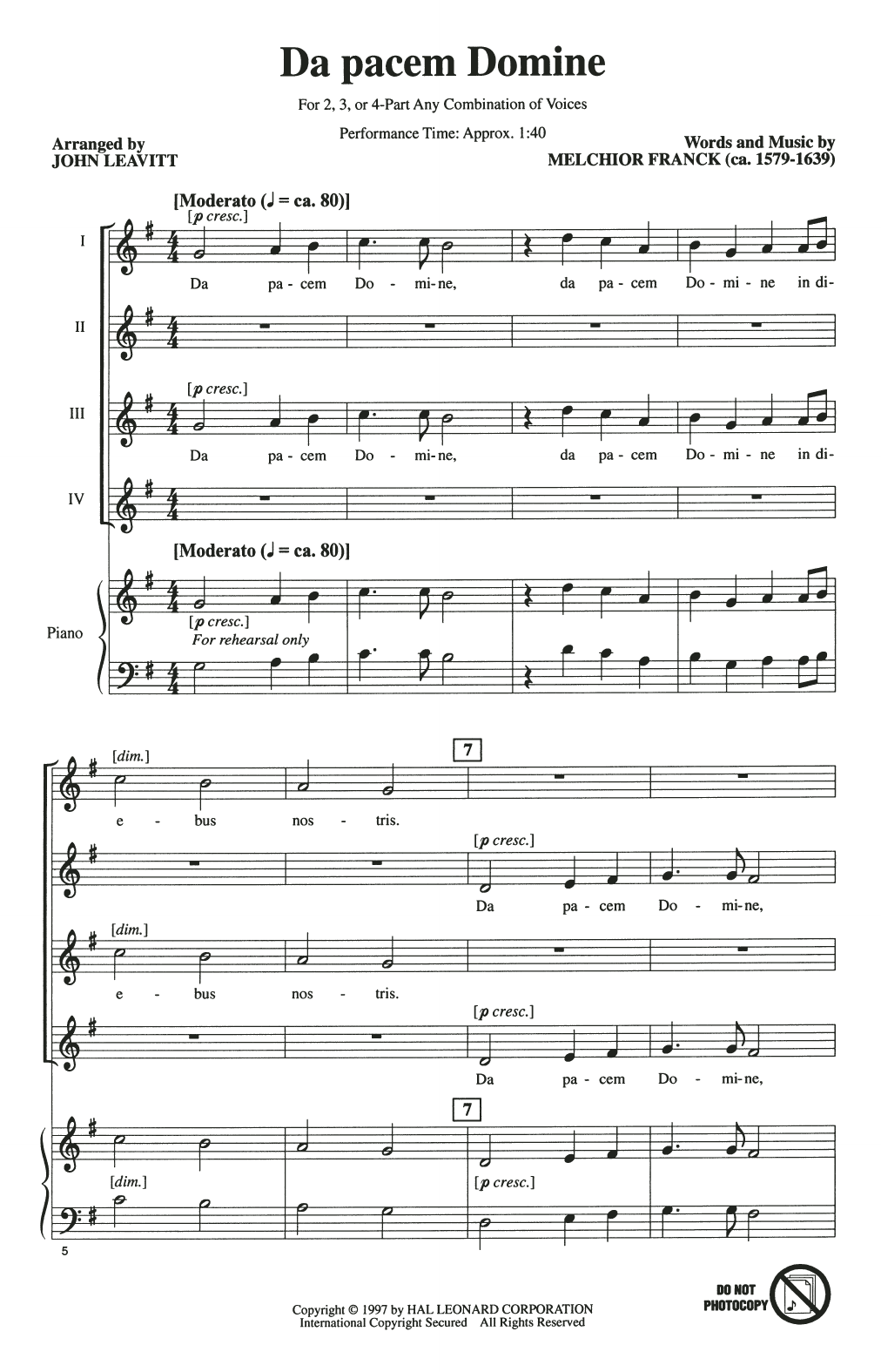 Product gallery: Page 1 of 1 Da Pacem Domine (arr. John Leavitt), Melchior Franck