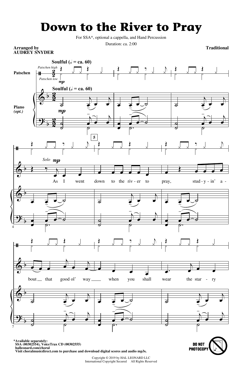 Product gallery: Page 1 of 1 Down To The River To Pray (arr. Audrey Snyder), Traditional