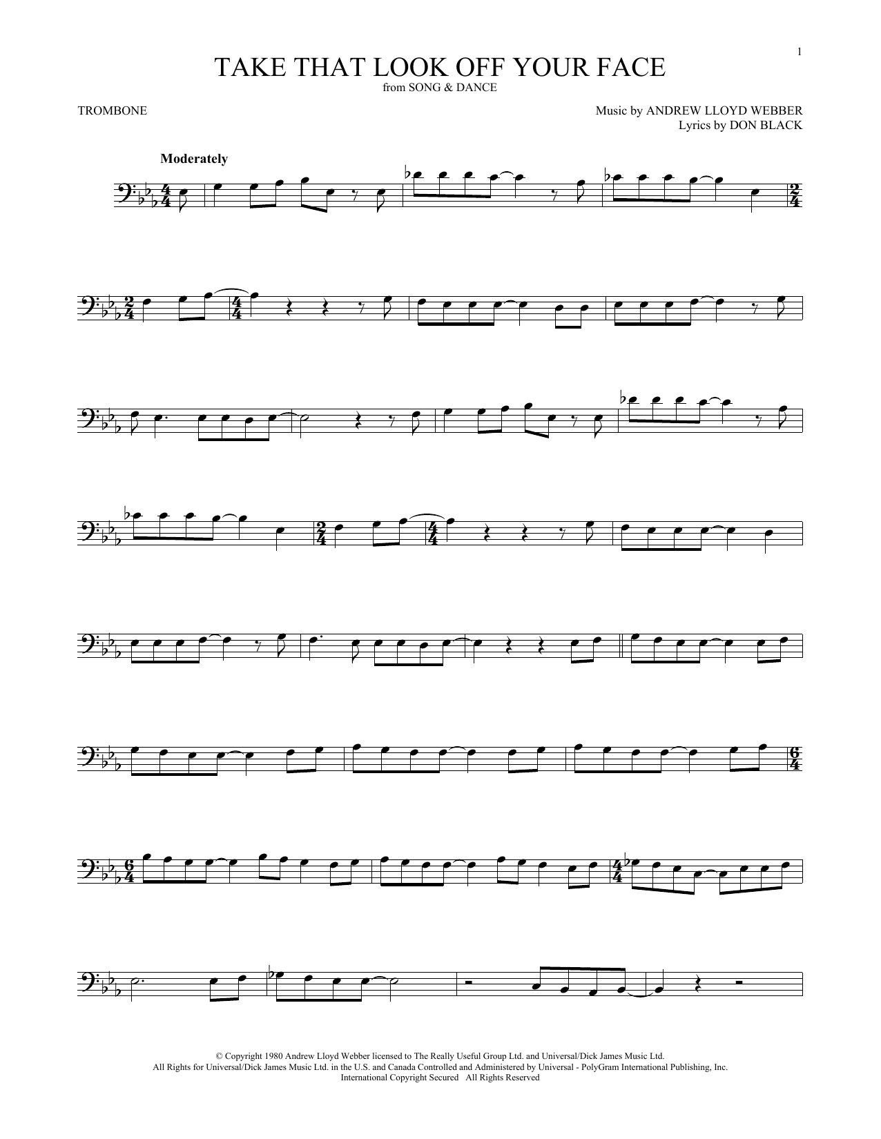 Product gallery: Page 1 of 1 Take That Look Off Your Face (from Tell Me On a Sunday), Andrew Lloyd Webber