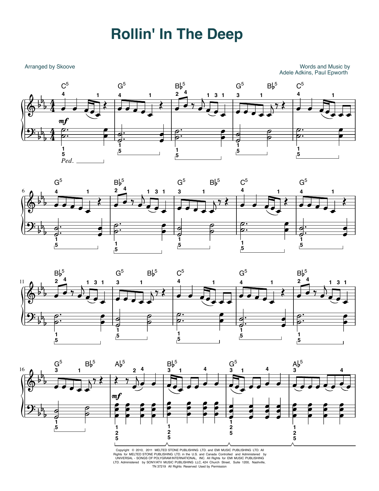 Product picture to: Rolling In The Deep (arr. Skoove)