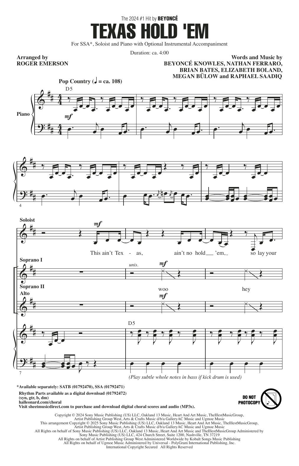 Produktgalerie: Seite 1 von 1 Texas Hold 'Em (arr. Roger Emerson), Beyoncé, Chor