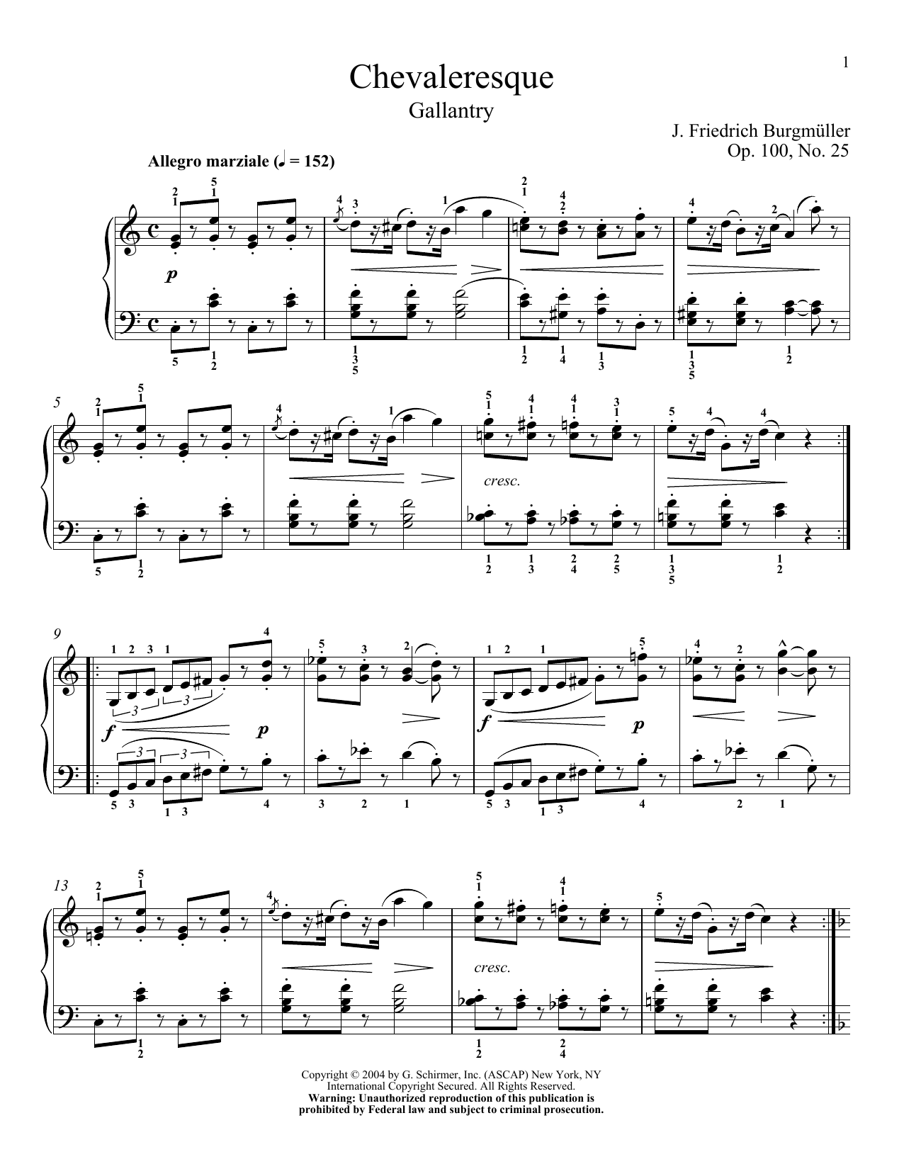 Product gallery: Page 1 of 1 Spirit Of Chivalry (La Chevaleresque), Op. 100, No. 2, Friedrich Burgmuller