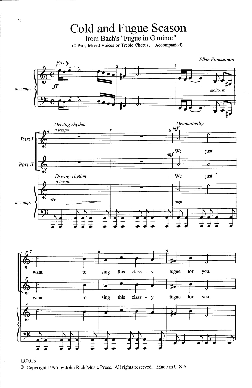 Product picture to: Cold and Fugue Season (arr. Ellen Foncannon)