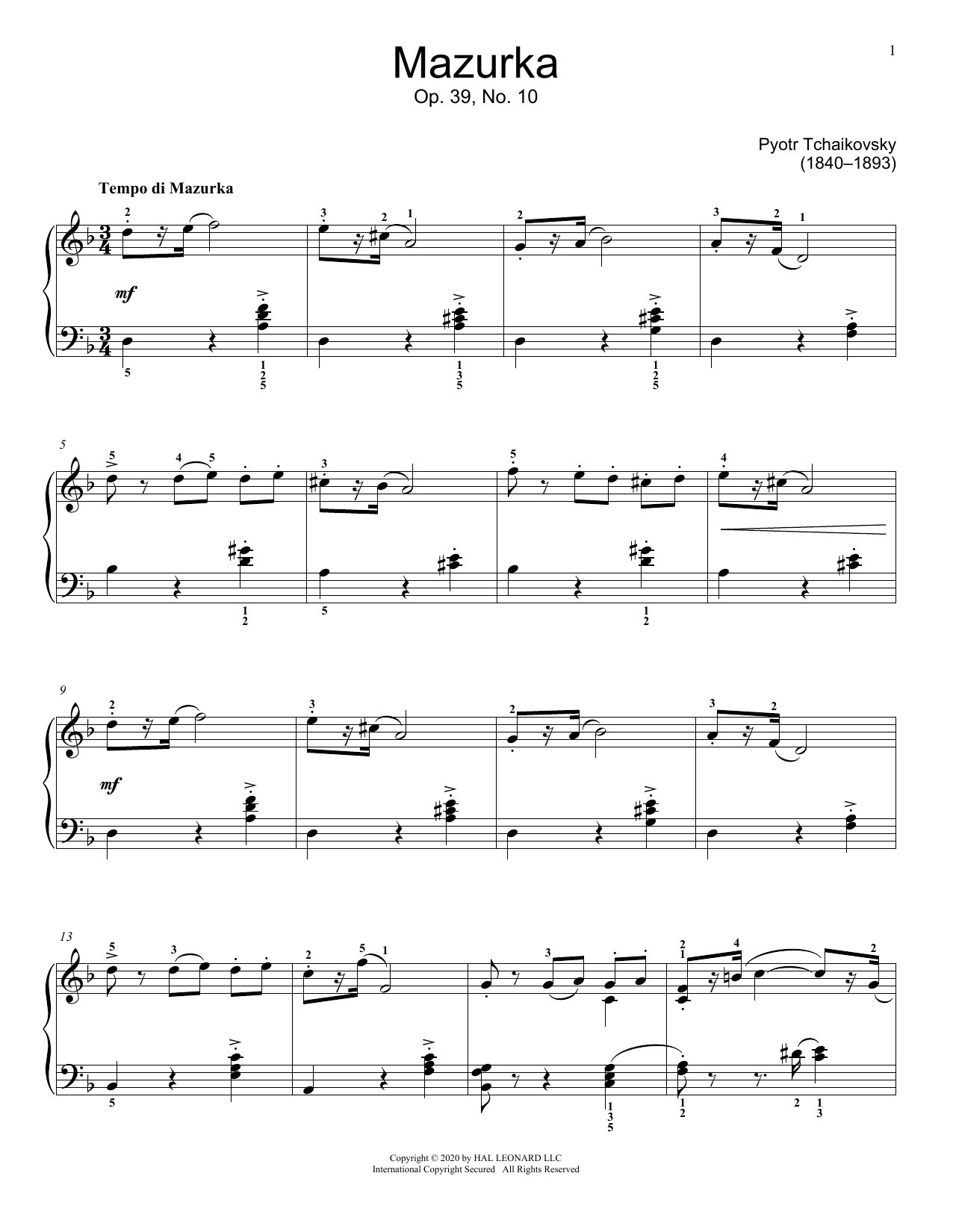 Produktbild zu: Mazurka In D Minor, Op. 39, No. 10