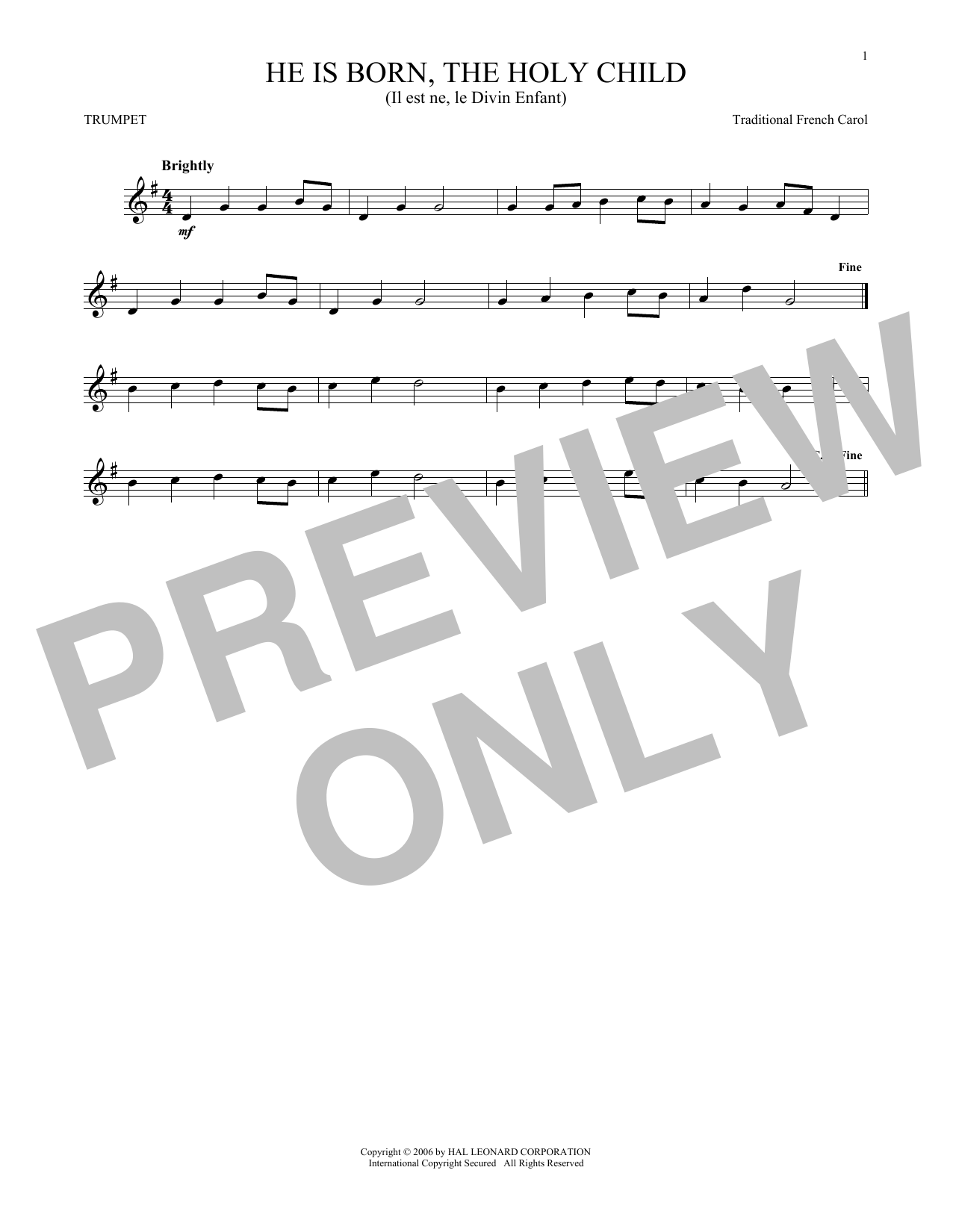 Produktgalerie: Seite 1 von 1 He Is Born, The Holy Child (Il Est Ne, Le Divin Enfant), Traditional French Carol, Trompete