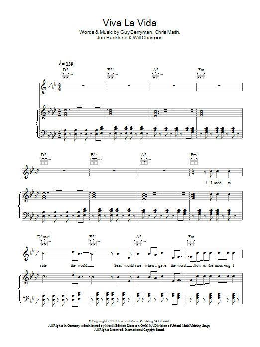 Produktgalerie: Seite 1 von 1 Viva La Vida, Coldplay, Gesang, Gitarre, Klavier