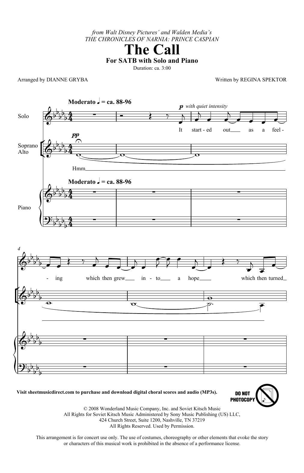 Product picture to: The Call (from The Chronicles Of Narnia: Prince Caspian) (arr. Dianne Gryba)