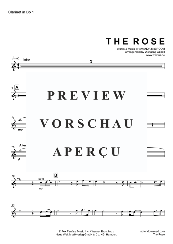 Produktgalerie: Seite 11 von 11 The Rose, Midler, Bette, Klarinetten Quintett/Ensemble/Band/Chor E-Bass & Drum Set opt.