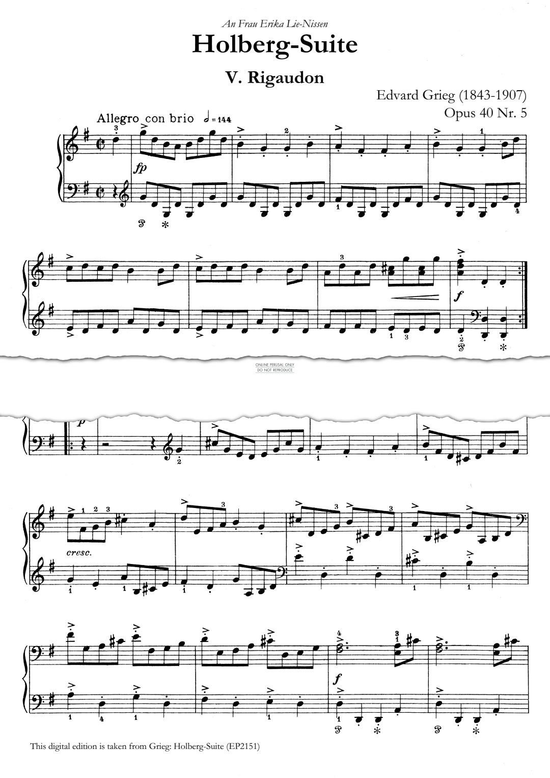 Produktgalerie: Seite 1 von 1 Holberg Suite Op.40, No.5 Rigaudon, Edvard Grieg, Klavier