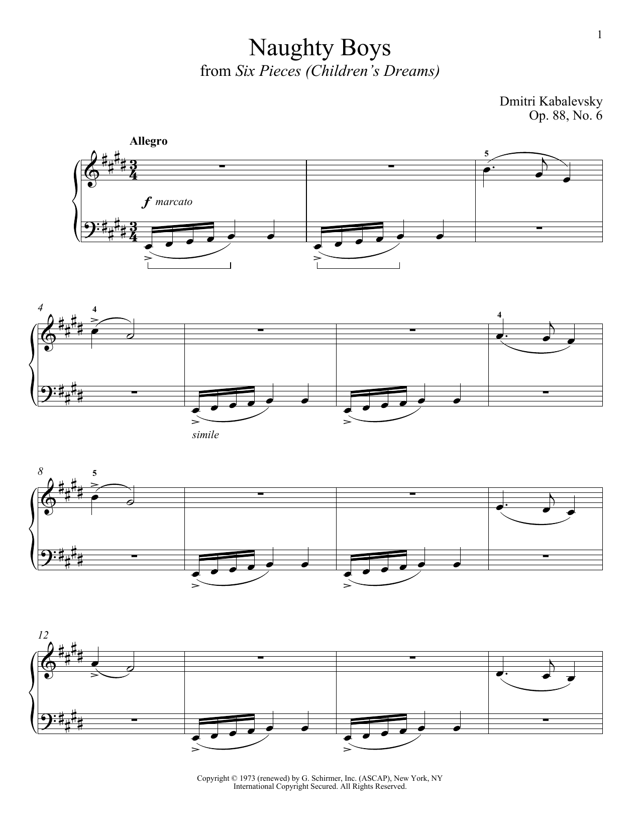 Product gallery: Page 1 of 1 Naughty Boys, Op. 88, No. 6, Dmitri Kabalevsky