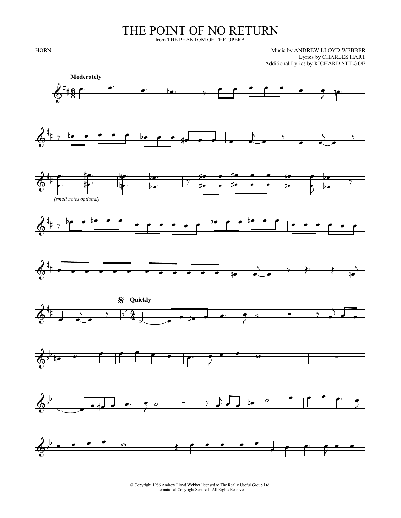 Produktgalerie: Seite 1 von 1 The Point Of No Return (from The Phantom Of The Opera), Andrew Lloyd Webber, Horn