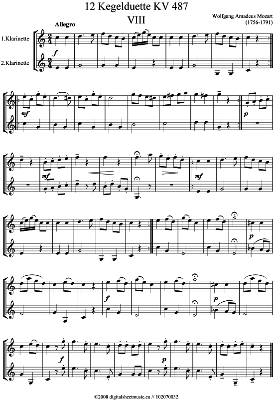 Product picture to: Kegelduette KV 487 Nr. 8Wolfgang Amadeus Mozart (1756-1791)