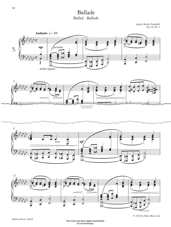 Produktgalerie: Seite 1 von 1 Ballade (Ballad No.5 from 'Fantasiestücke  Op. 36'), Agathe Backer Grøndahl, Klavier