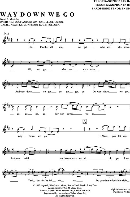 Product gallery: Page 1 of 4 Way Down We Go , Kaleo, Tenor Saxophone