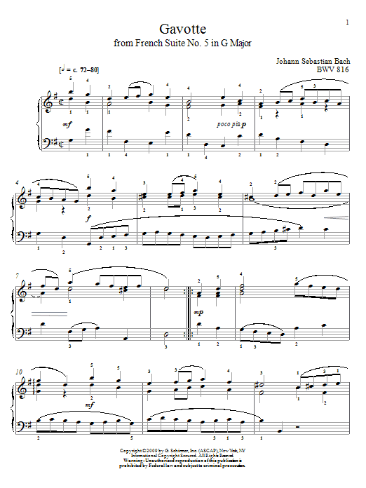 Produktgalerie: Seite 1 von 1 Gavotte, BWV 816, Johann Sebastian Bach, Klavier