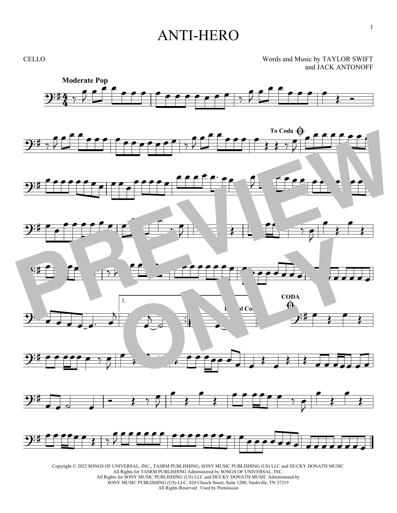 Produktgalerie: Seite 1 von 1 Anti-Hero, Taylor Swift, Violoncello