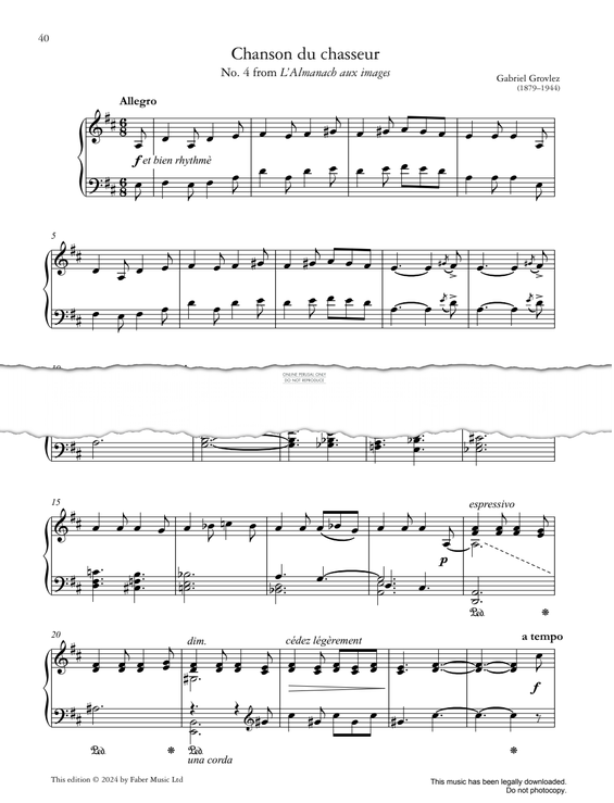 Produktgalerie: Seite 1 von 1 Chanson du chasseur (No. 4 from L’Almanach aux images), Gabriel Grovlez, Klavier