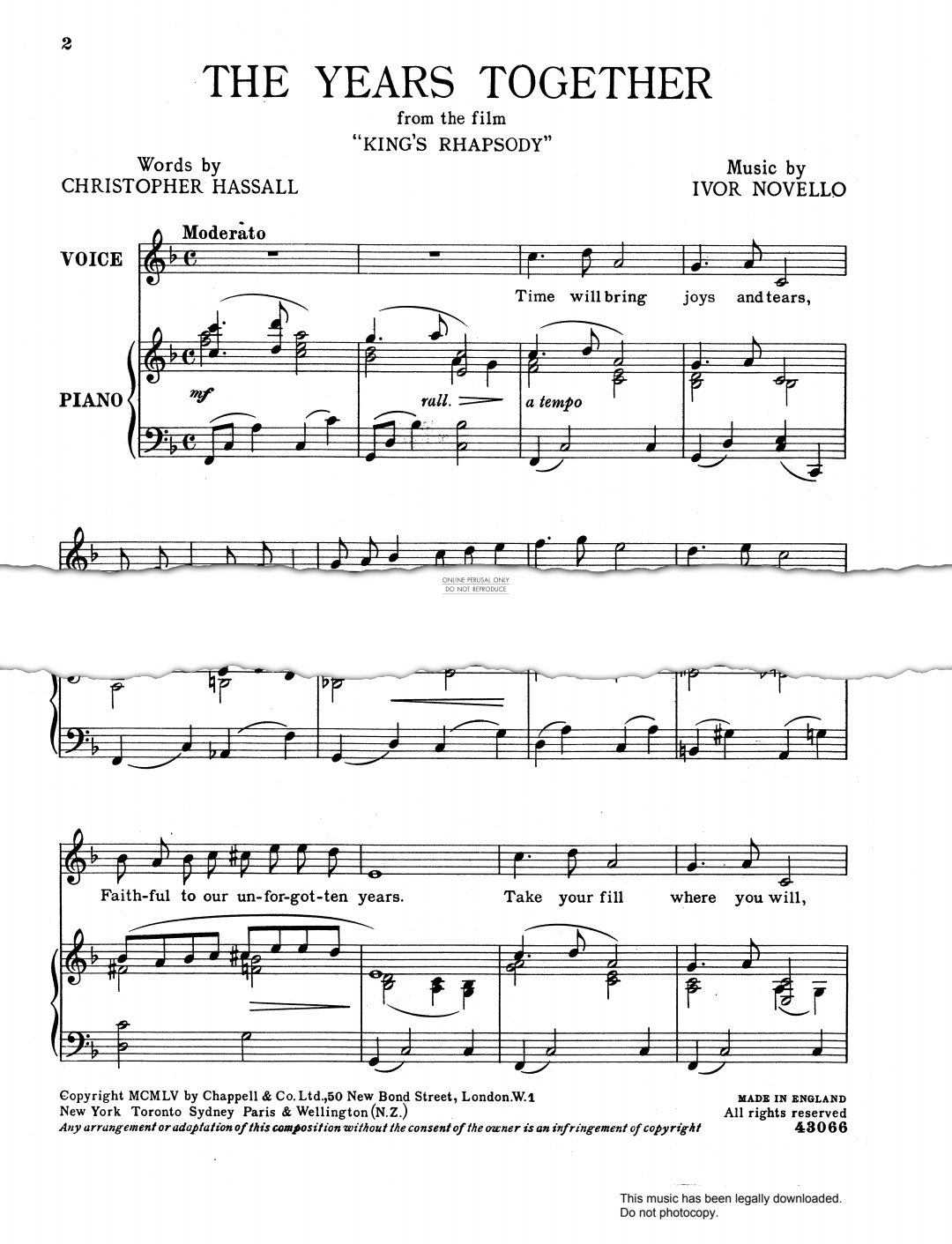 Produktgalerie: Seite 1 von 1 The Years Together (from 'King's Rhapsody'), Ivor Novello, Gesang, Klavier