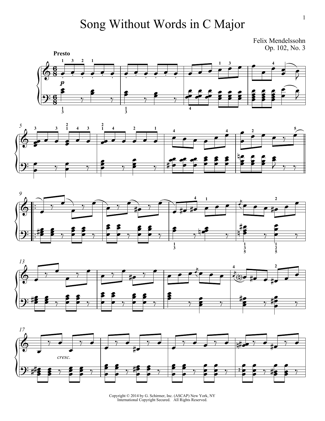 Produktbild zu: Song Without Words In C Major, Op. 102, No. 3