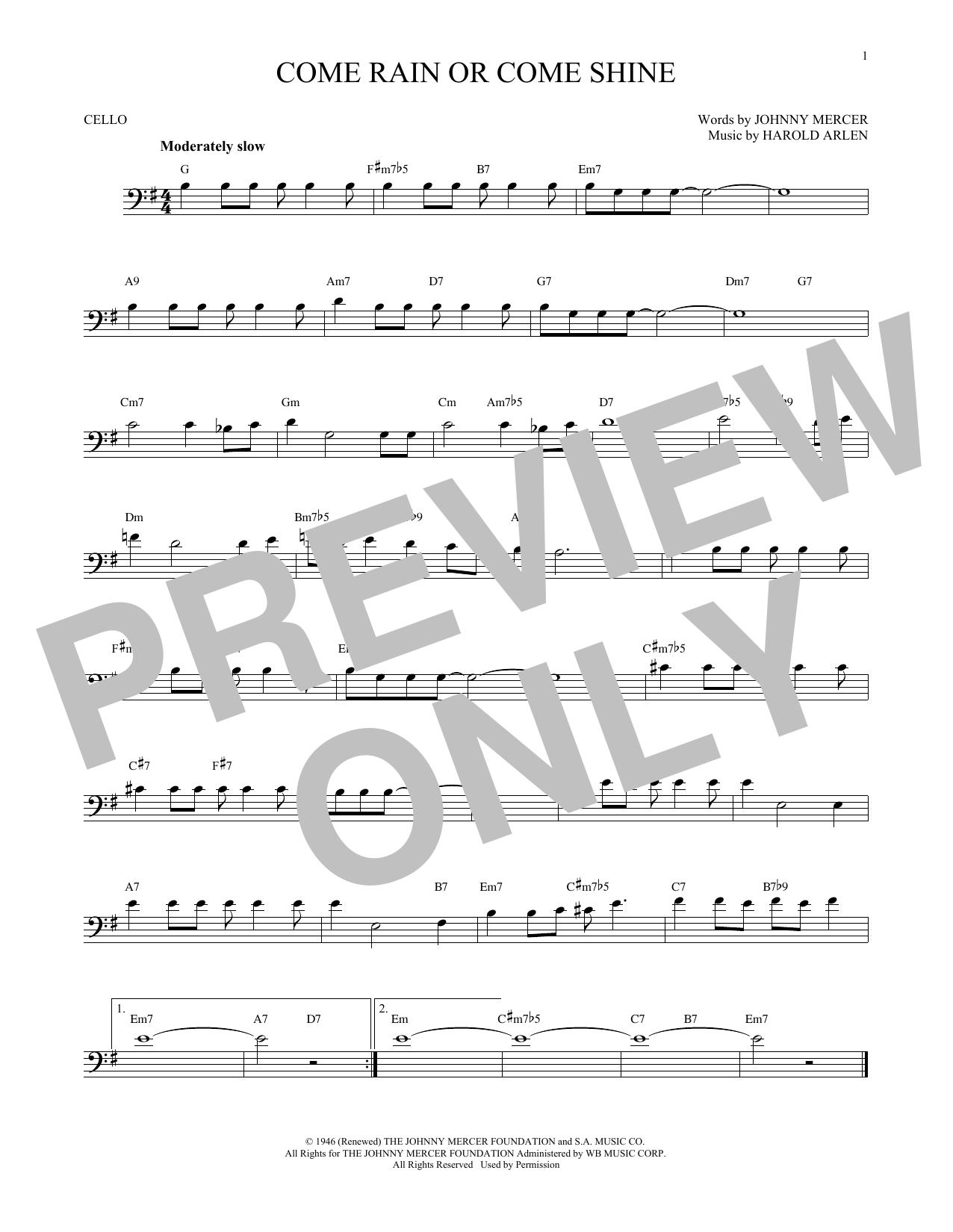 Produktgalerie: Seite 1 von 1 Come Rain Or Come Shine, Harold Arlen, Violoncello