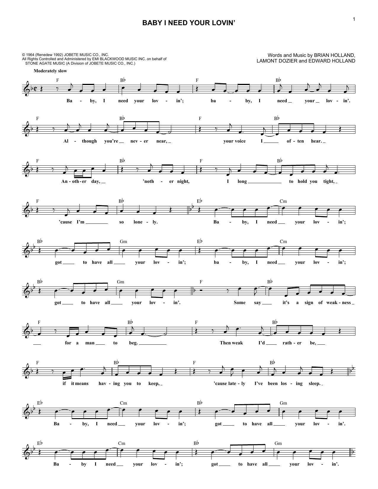 Produktgalerie: Seite 1 von 1 Baby I Need Your Lovin', The Four Tops, Melodieinstrument