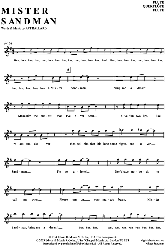 Product gallery: Page 1 of 4 Mister Sandman , Chordettes, The, (transverse flute)