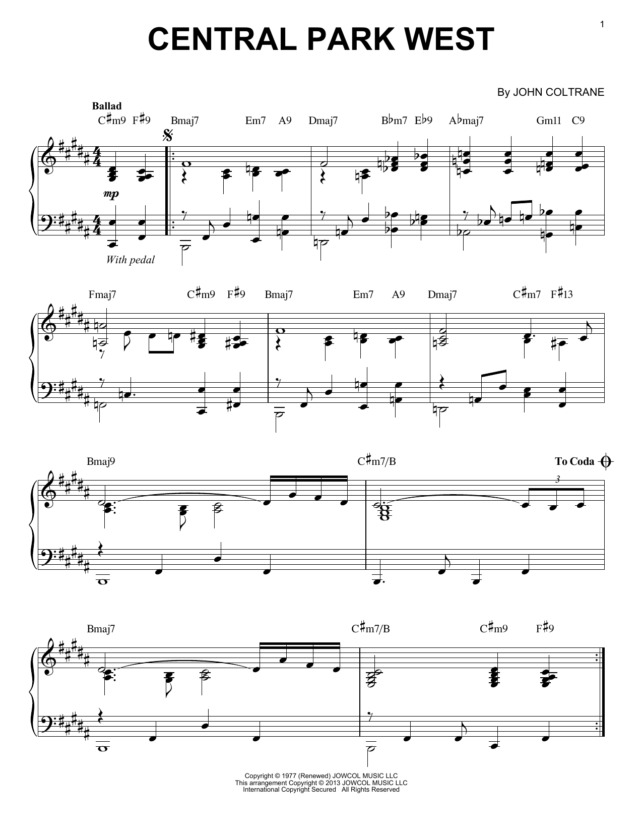 Product gallery: Page 1 of 1 Central Park West (arr. Brent Edstrom), John Coltrane