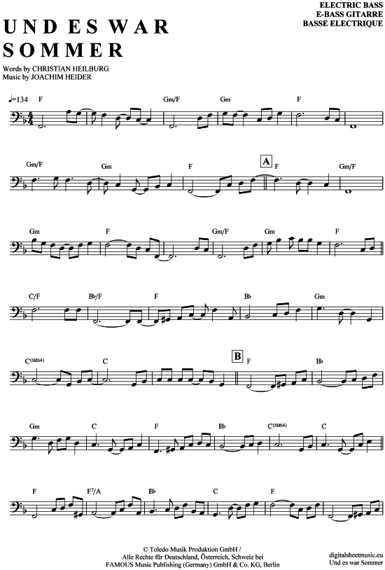 Product gallery: Page 1 of 4 Und es war Sommer , Maffay, Peter, Bass Guitar