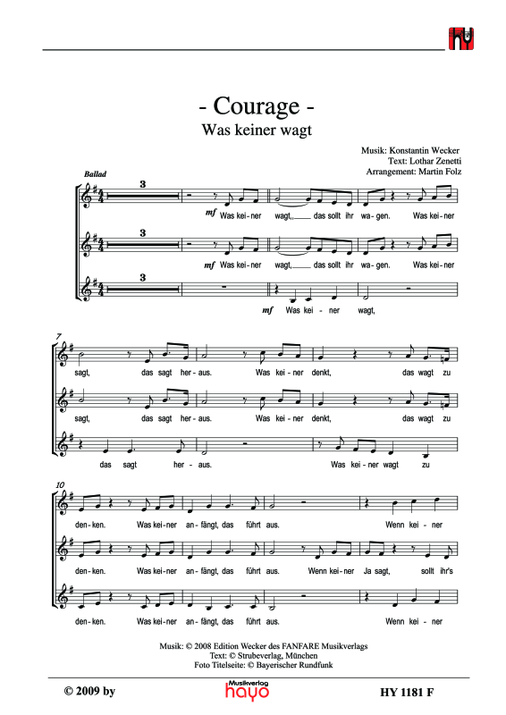 Product gallery: Page 1 of 5 Was keiner wagt - Courage, , (female choir SSA)