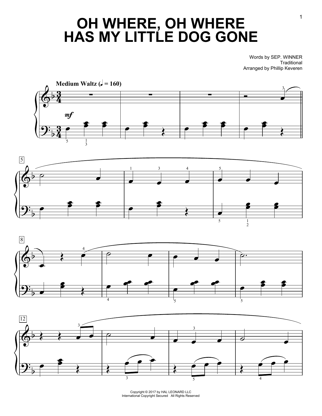 Product picture to: Oh Where, Oh Where Has My Little Dog Gone [Classical version] (arr. Phillip Keveren)