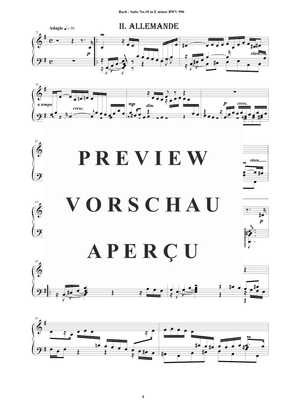 Produktgalerie: Seite 5 von 11 Piano Suite No.10 in E-Moll BWV 996 - Complete Piano Version, , Klavier Solo