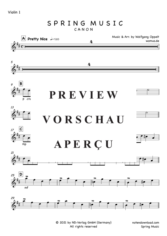 Produktgalerie: Seite 7 von 17 Spring Music (Canon) , ,  (Streicher Quartett/Ensemble + Piano/Cembalo opt.)