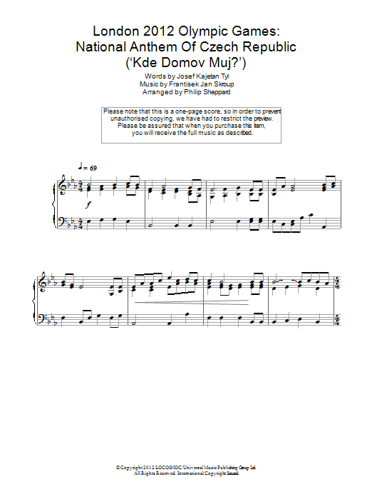 Produktbild zu: London 2012 Olympic Games: National Anthem Of Czech Republic ('Kde Domov Muj?')