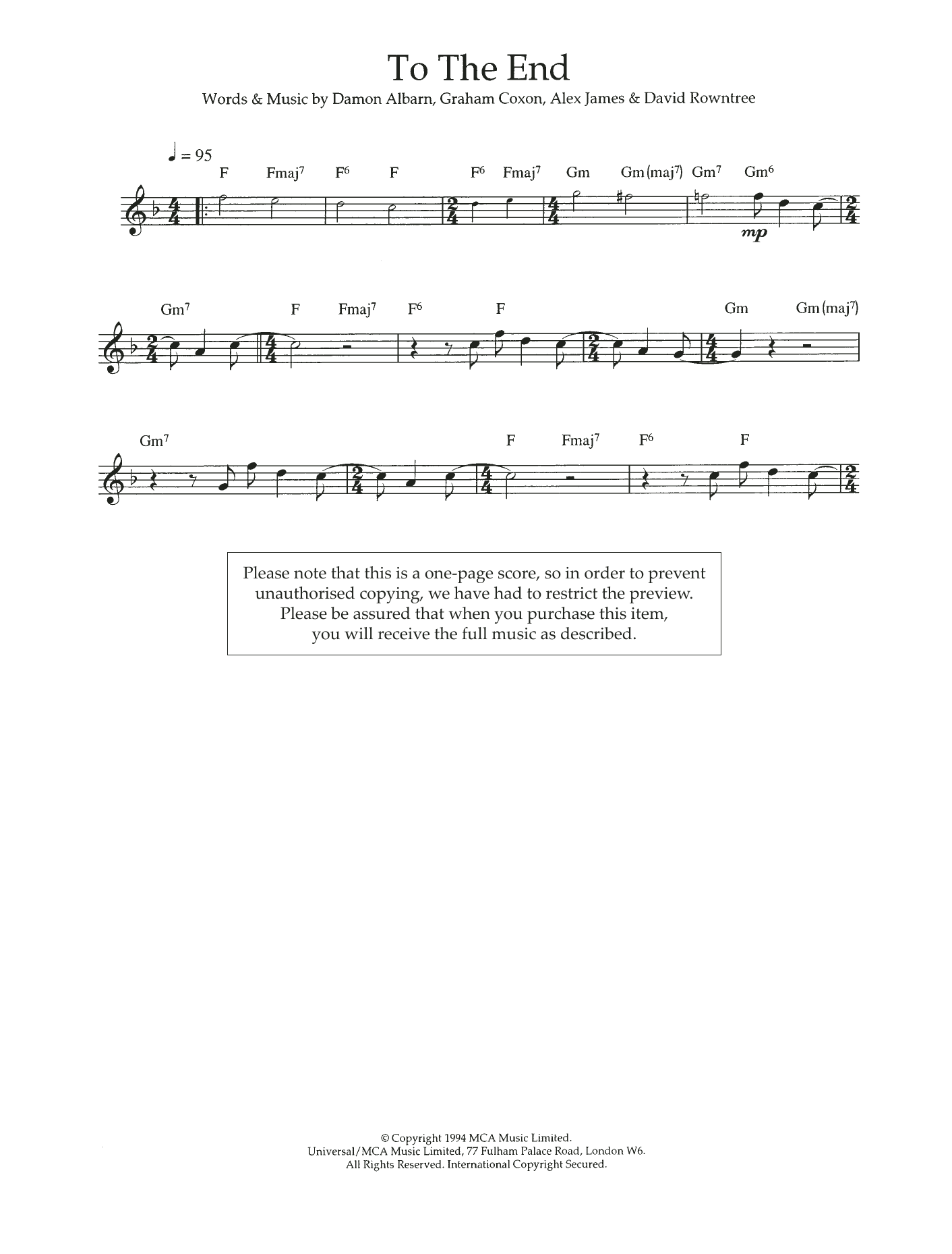 Product gallery: Page 1 of 1 To The End, Blur