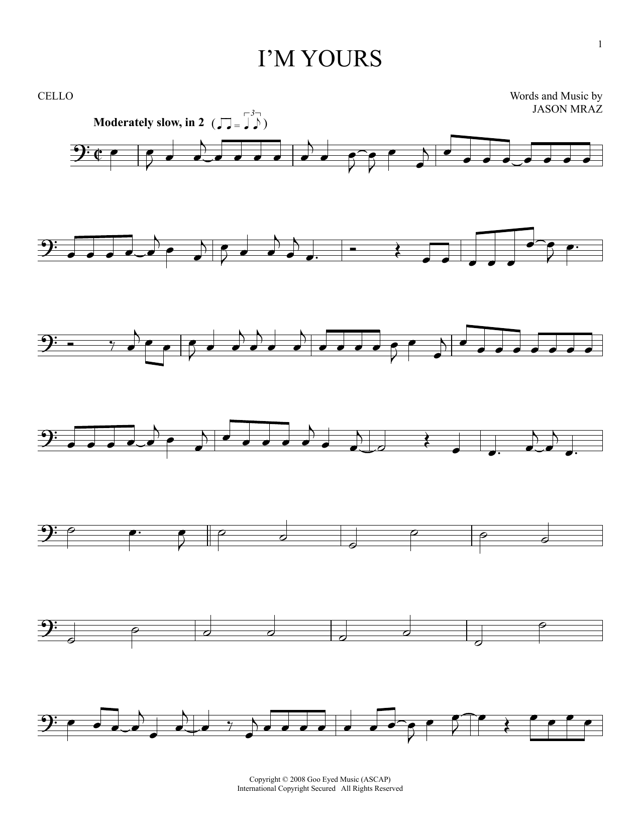 Produktgalerie: Seite 1 von 1 I'm Yours, Jason Mraz, Violoncello