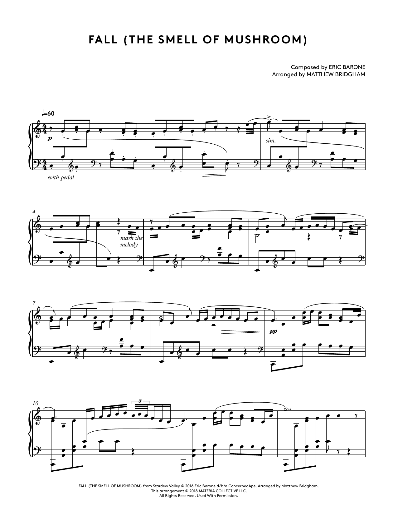 Produktbild zu: Fall (The Smell Of Mushroom) (from Stardew Valley Piano Collections) (arr. Matthew Bridgham)