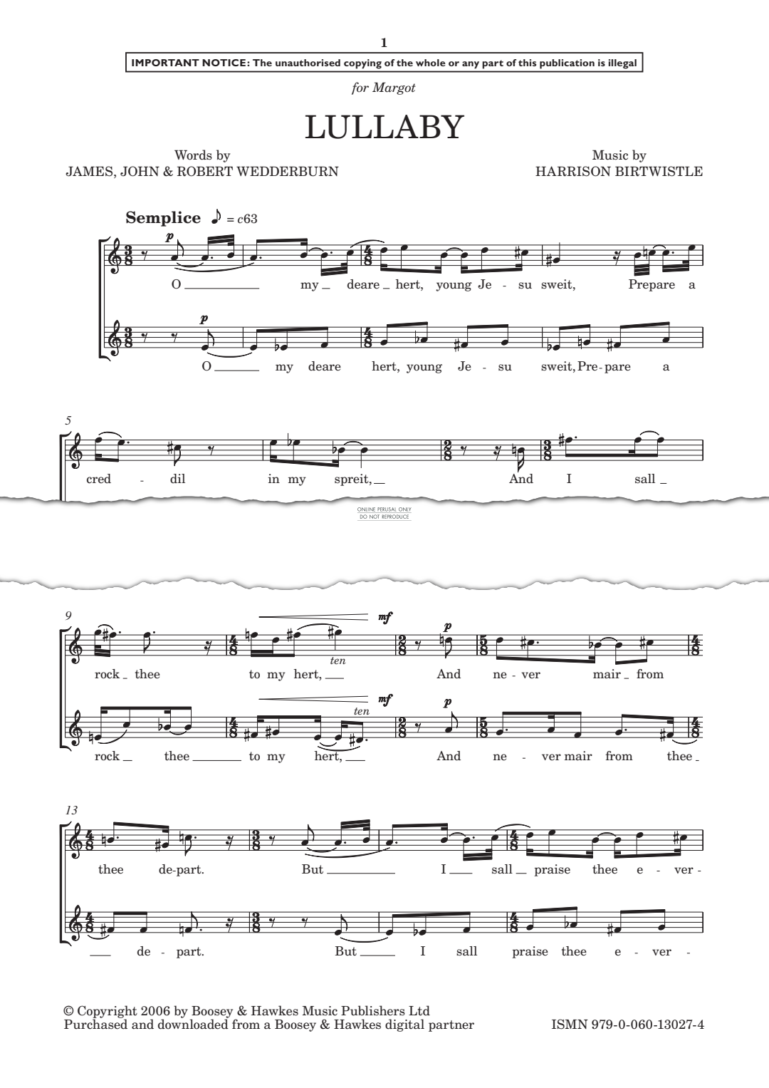 Produktgalerie: Seite 1 von 1 Lullaby, Harrison Birtwistle, Gesang