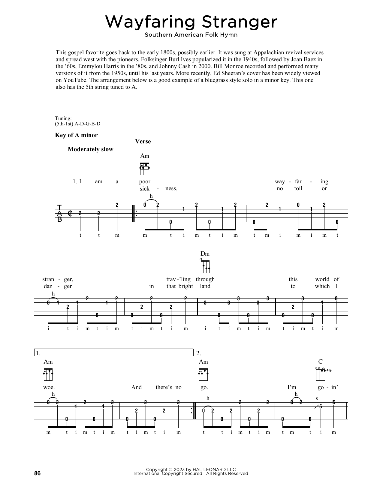 Produktgalerie: Seite 1 von 1 Wayfaring Stranger (arr. Fred Sokolow), Southern American Folk Hymn, Banjo