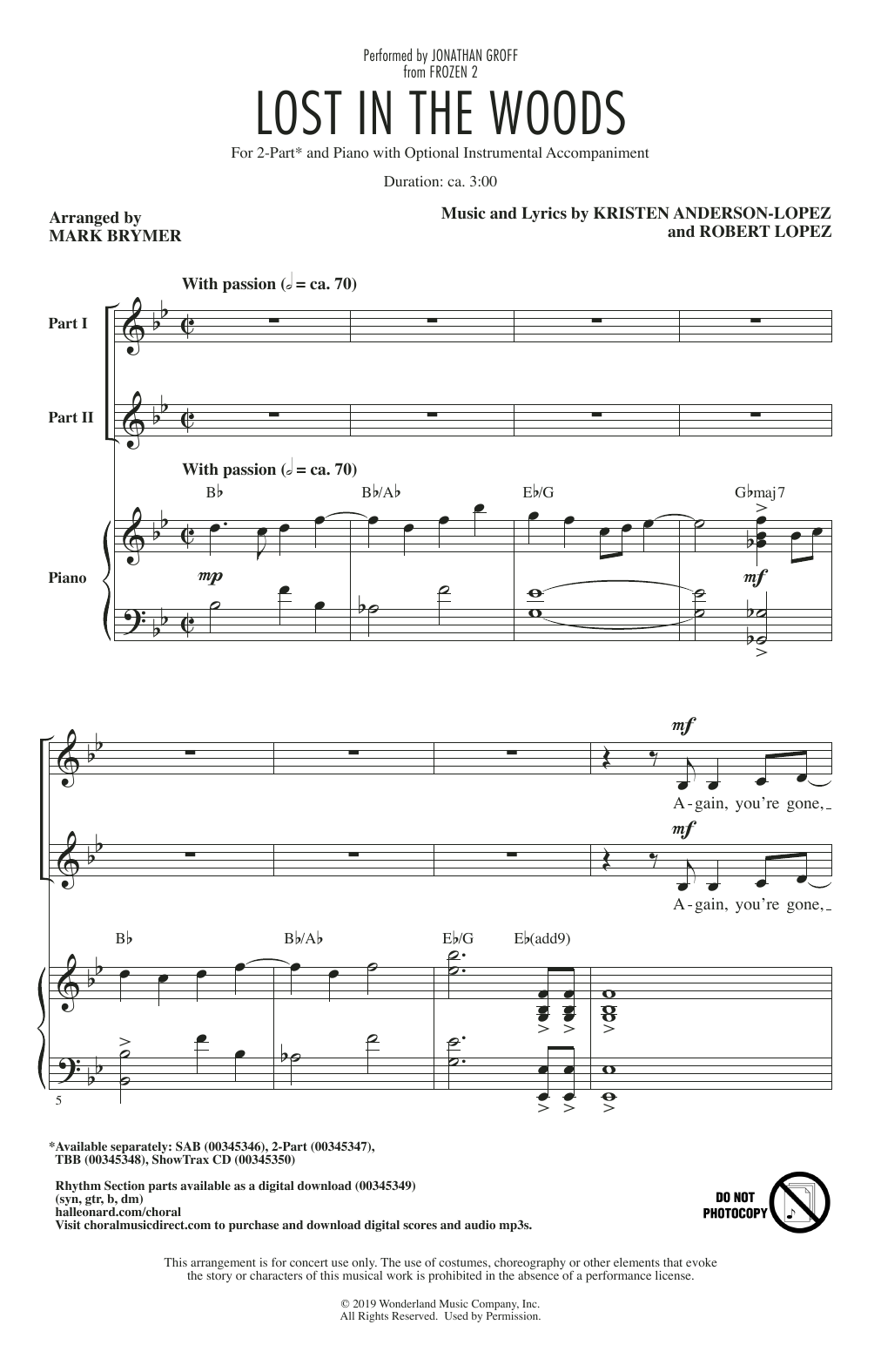 Produktbild zu: Lost In The Woods (from Disney's Frozen 2) (arr. Mark Brymer)