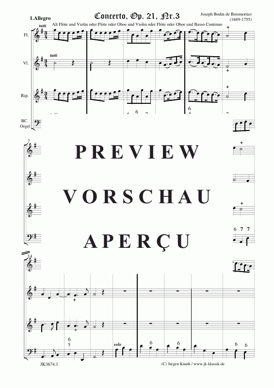 Product gallery: Page 2 of 11 Concerto für Altblockflöte + Violine (Op.21 No.3) , ,  (Mixed ensemble for winds, strings + BC)