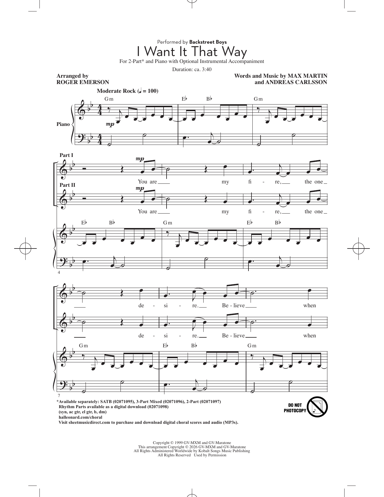 Produktgalerie: Seite 1 von 1 I Want It That Way (arr. Roger Emerson), Backstreet Boys, Chor