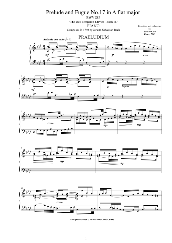 Product picture to: Prelude and Fugue No. 17 in A flat major, BWV 886Johann Sebastian Bach