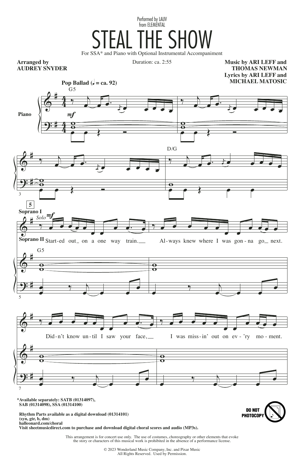 Produktgalerie: Seite 1 von 1 Steal The Show (from Elemental) (arr. Audrey Snyder), Lauv, Chor