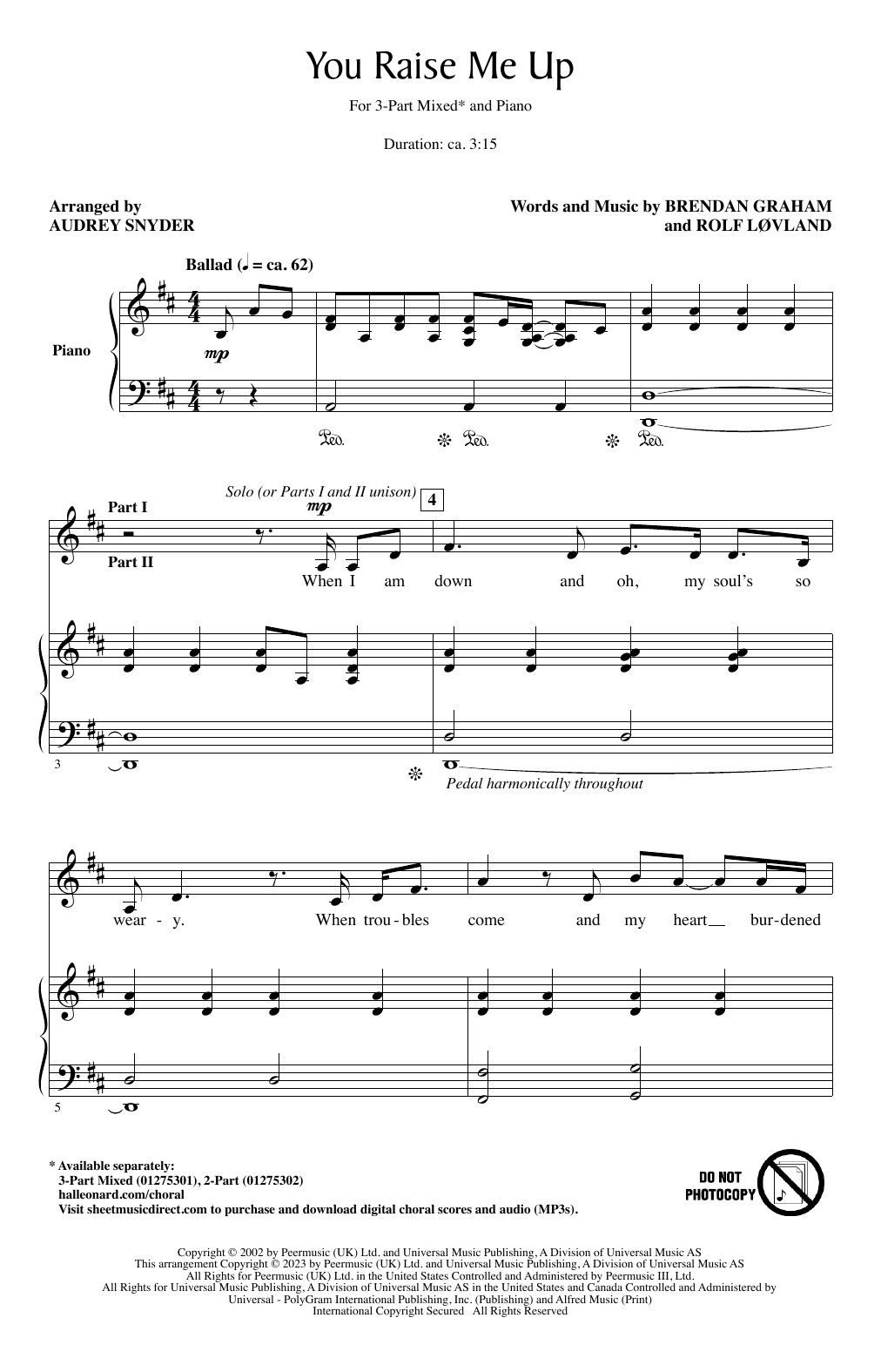 Produktbild zu: You Raise Me Up (arr. Audrey Snyder)