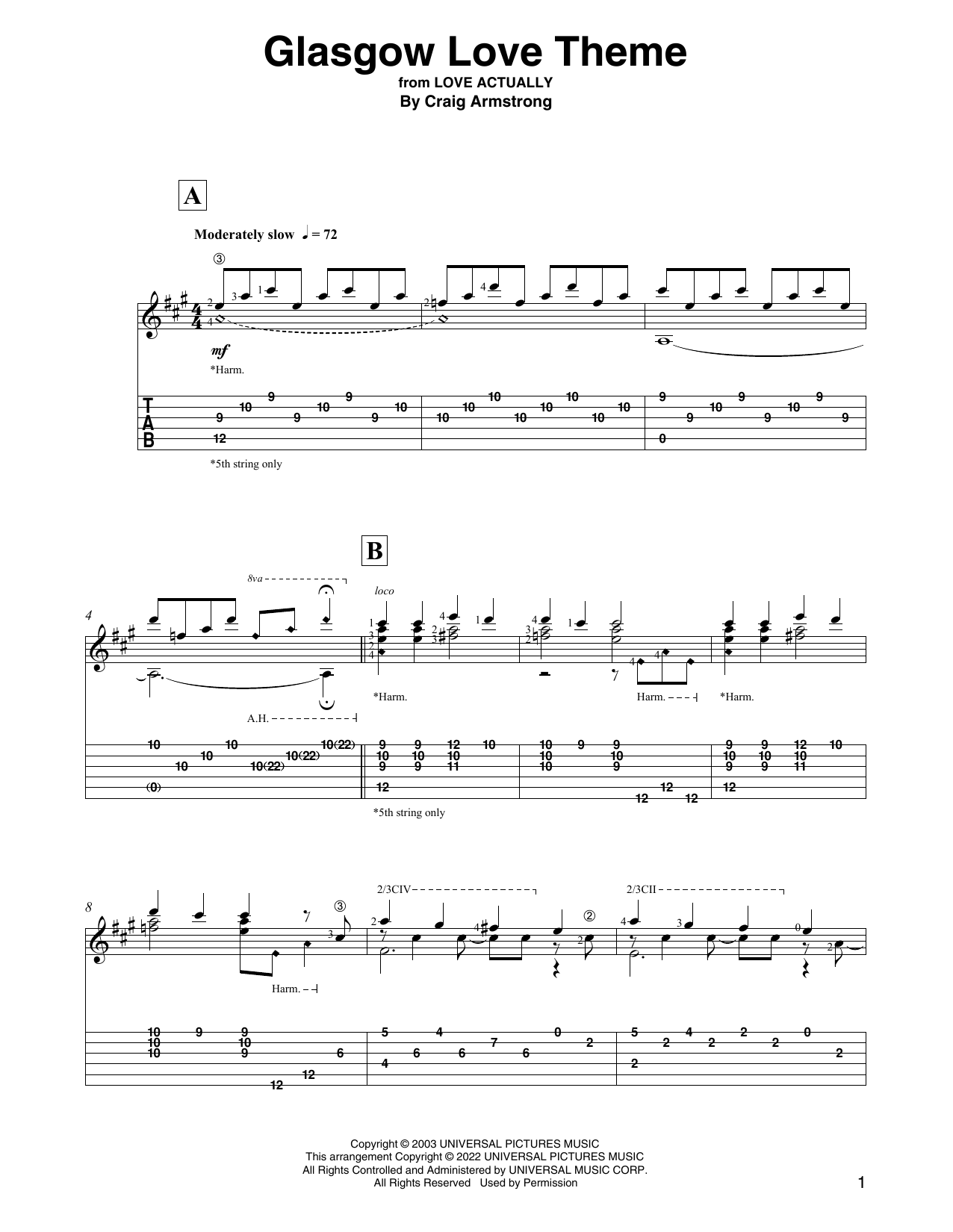 Product picture to: Glasgow Love Theme (from Love Actually) (arr. David Jaggs)