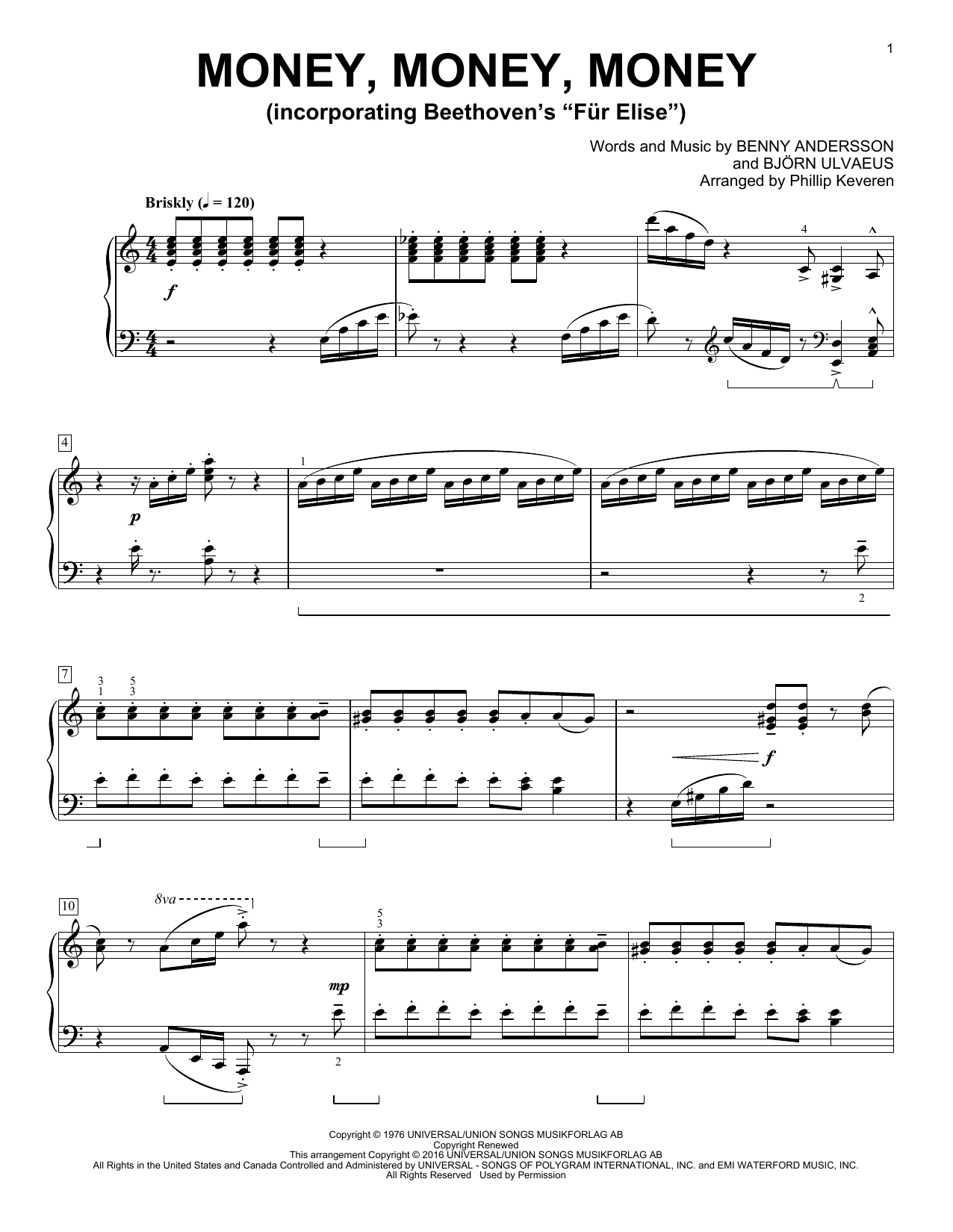 Product gallery: Page 1 of 1 Money, Money, Money (arr. Phillip Keveren), ABBA